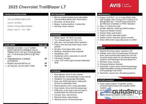 2025 Chevrolet Trailblazer Lt из США, поврежденный, VIN KL79MRSL2SB218758